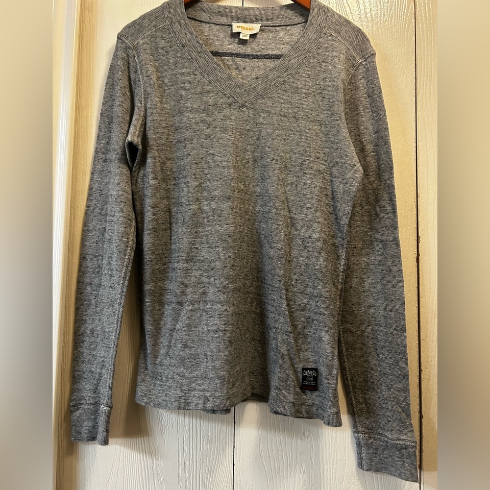 Diesel Men’s Long Sleeve Gray Ribbed Cotton Shirt Size Large